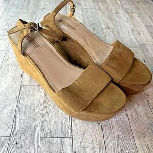 Forever 21 Tan Suede Platform Wedge Sandals Ankle Strap Size 10